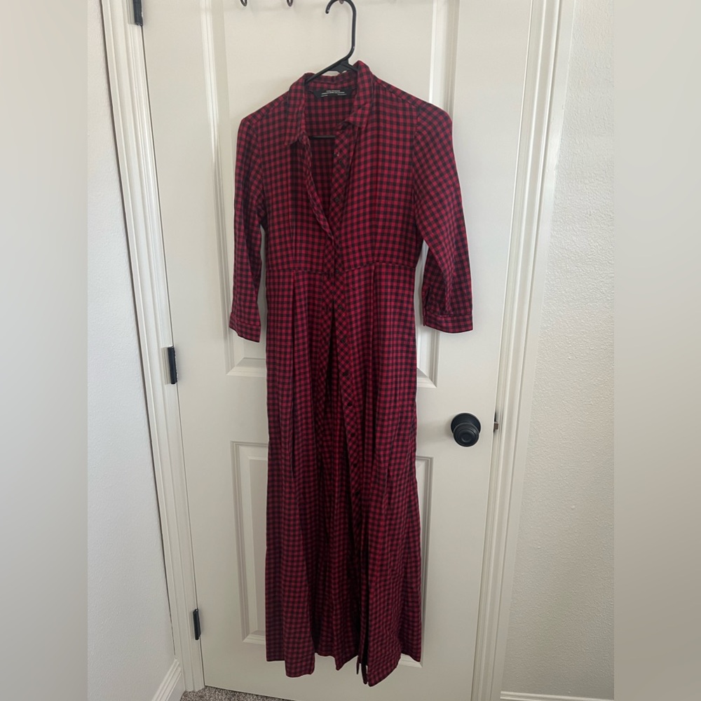 Red plaid long sleeve dress